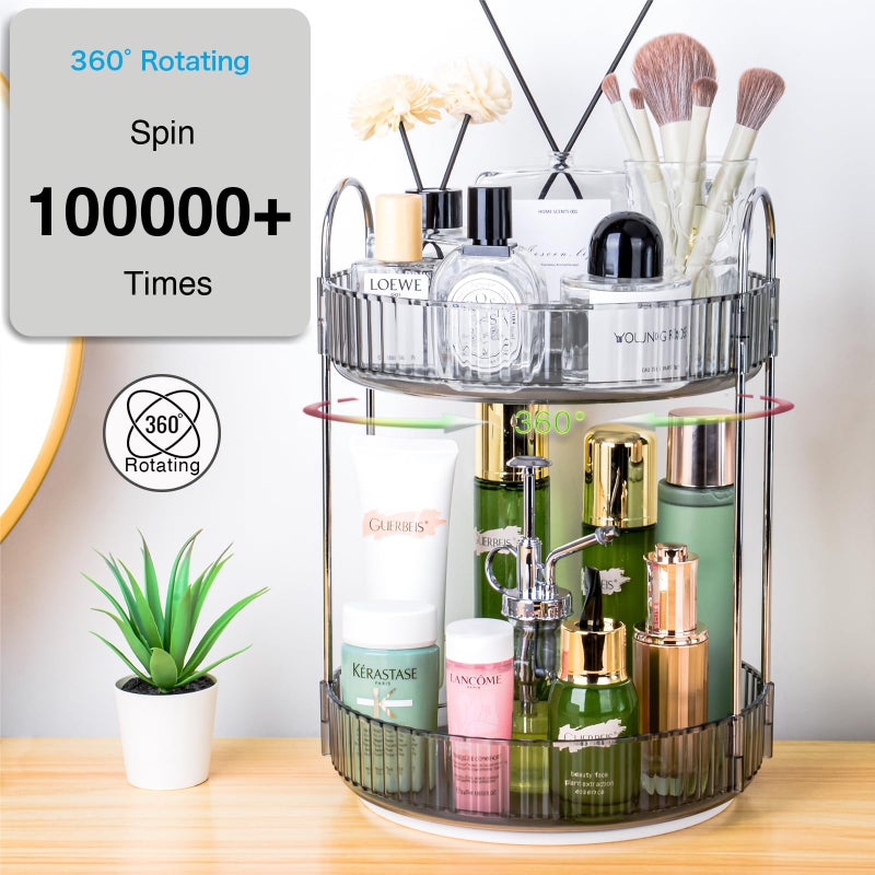 Niluks 360 Rotating Makeup Organizer, 2 Tier Lazy Susan Bathroom Counter Organizer, Skincare Organizers, Spinning Perfume Organizer & Vanity Organizer Countertop (Classic Grey, 2 Tier) - Image 5