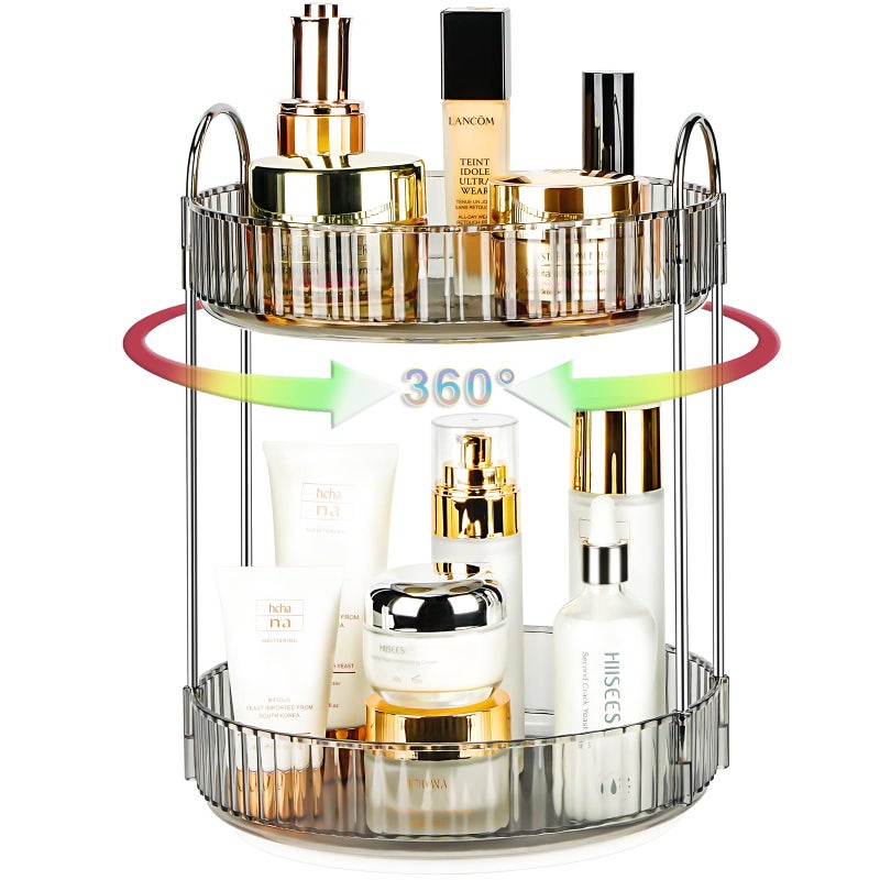 Niluks 360 Rotating Makeup Organizer, 2 Tier Lazy Susan Bathroom Counter Organizer, Skincare Organizers, Spinning Perfume Organizer & Vanity Organizer Countertop (Classic Grey, 2 Tier) - Image 1