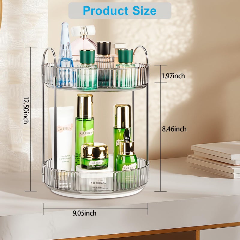 Niluks 360 Rotating Makeup Organizer, 2 Tier Lazy Susan Bathroom Counter Organizer, Skincare Organizers, Spinning Perfume Organizer & Vanity Organizer Countertop (Classic Grey, 2 Tier) - Image 3