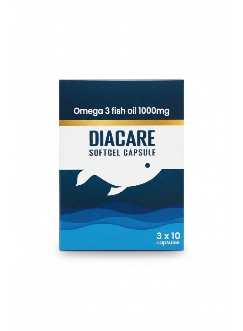 DIACARE Omega 3 Fish Oil 1000mg Softgel Capsules, 30 Count