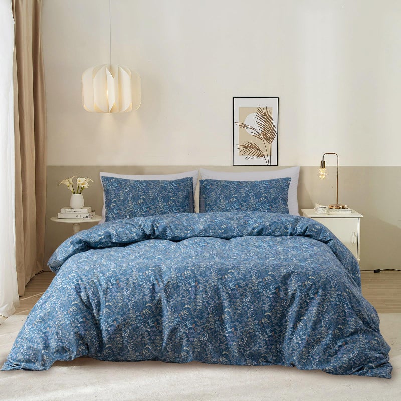 EAVD Vintage Style Garden Blue Floral Comforter Set Queen Fluffy Microfiber Floral Botanical Bedding Set 1 Queen Comforter with 2 Pillowcases Reversible Cottagecore Comforter Set for All-Season - Image 1
