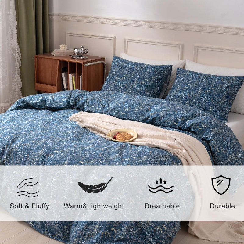 EAVD Vintage Style Garden Blue Floral Comforter Set Queen Fluffy Microfiber Floral Botanical Bedding Set 1 Queen Comforter with 2 Pillowcases Reversible Cottagecore Comforter Set for All-Season - Image 2