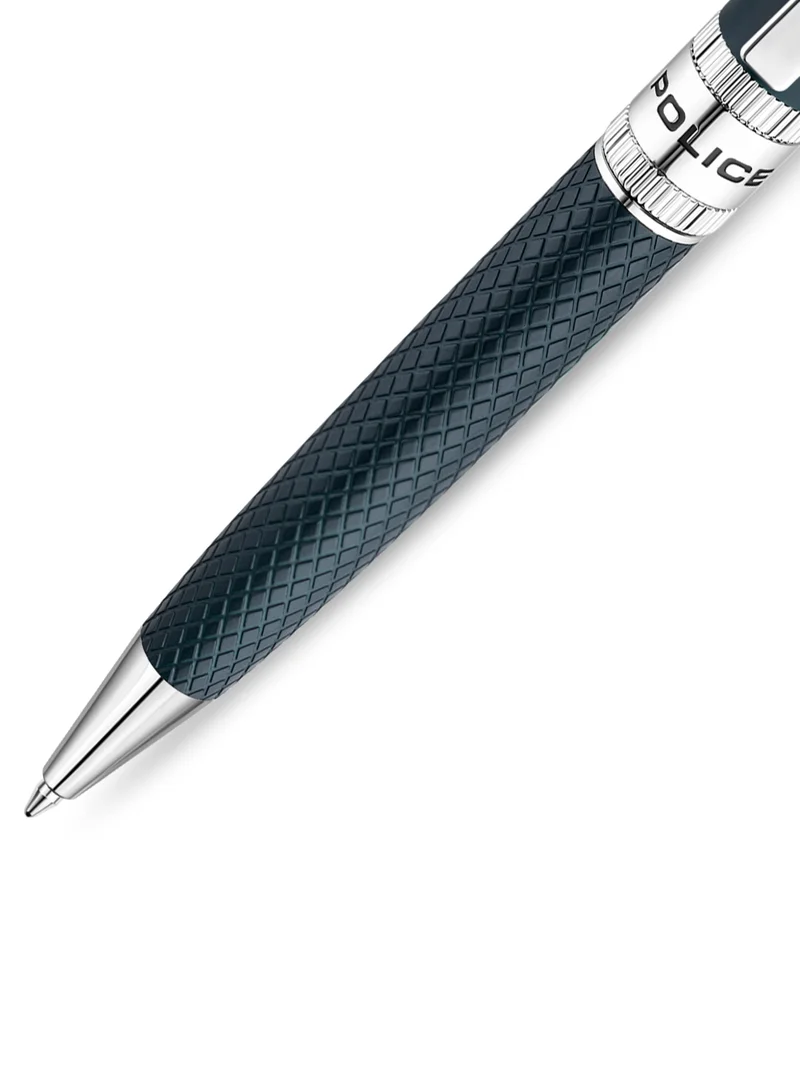 بوليس Serif.2 Blue Stainless Steel Textured Pen with Silver Trims and Blue Ink