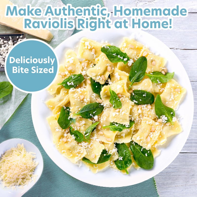 CucinaPro قالب رافيولي بمربعات كبيرة جداً 2 1/2 بوصة - صينية رافيولي أصلية وضاغط، يصنع 10 رافيولي إيطالي في المرة الواحدة، مجموعة صانع مكرونة سهلة الاستخدام، بناء متين وهدايا رائعة - Image 3