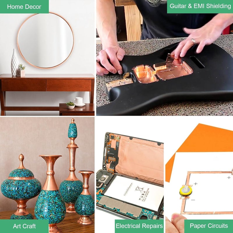 LOVIMAG Copper Foil Tape, Conductive Copper Tape 4 Sizes (0.2/0.24/0.3/0.4Inch) x82.5FT, Copper Tape Conductive Adhesive for Stained Glass Supplies, Guitar and EMI Shielding, Electrical Repairs. - Image 2