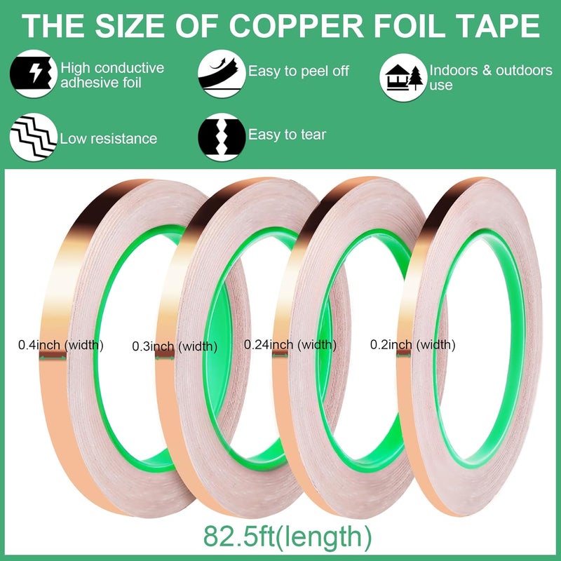 LOVIMAG Copper Foil Tape, Conductive Copper Tape 4 Sizes (0.2/0.24/0.3/0.4Inch) x82.5FT, Copper Tape Conductive Adhesive for Stained Glass Supplies, Guitar and EMI Shielding, Electrical Repairs. - Image 3