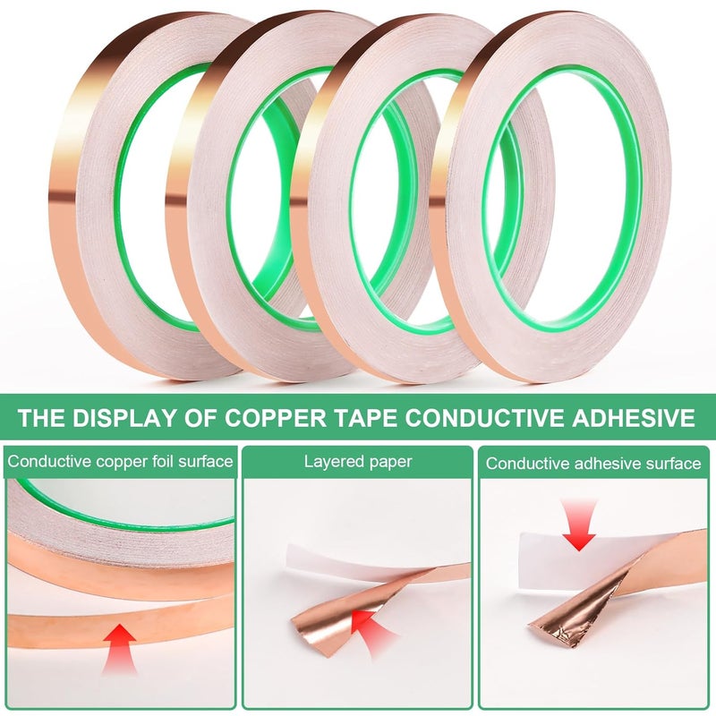 LOVIMAG Copper Foil Tape, Conductive Copper Tape 4 Sizes (0.2/0.24/0.3/0.4Inch) x82.5FT, Copper Tape Conductive Adhesive for Stained Glass Supplies, Guitar and EMI Shielding, Electrical Repairs. - Image 4