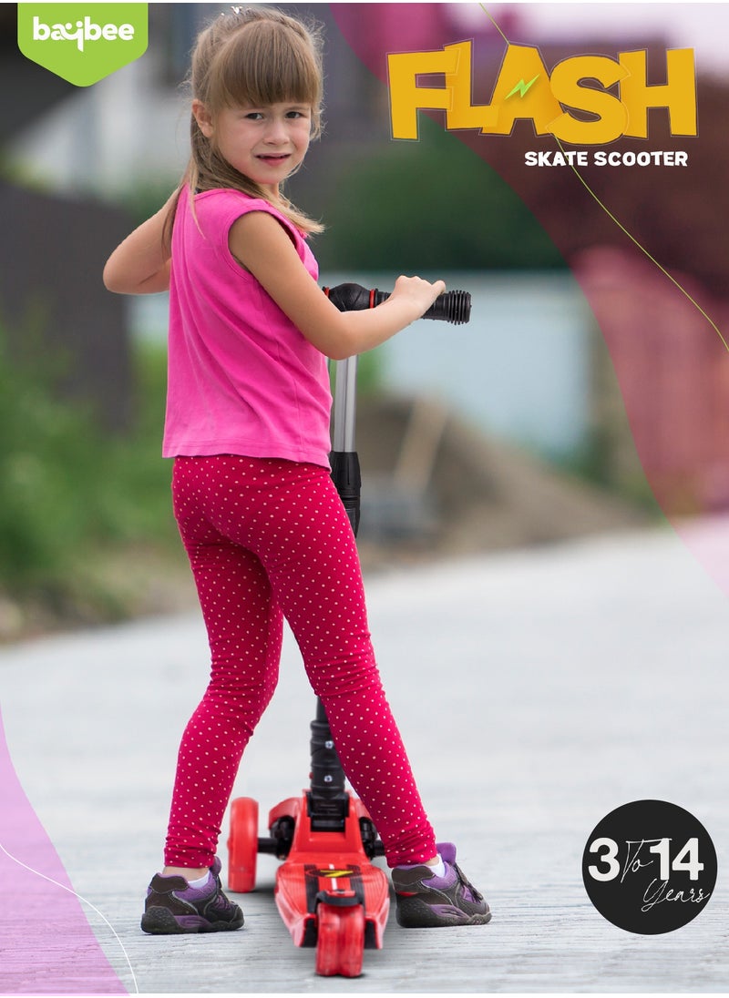 BAYBEE - Flash Skate Scooter For Kids 3 Wheel Kids Scooter With Foldable 4 Height Adjustable Handle Baby Scooter With Led Wheels Smart Kick Scooter For Baby Scooter For Kids 3 To 10 Years Boys Girls Red - Image 1