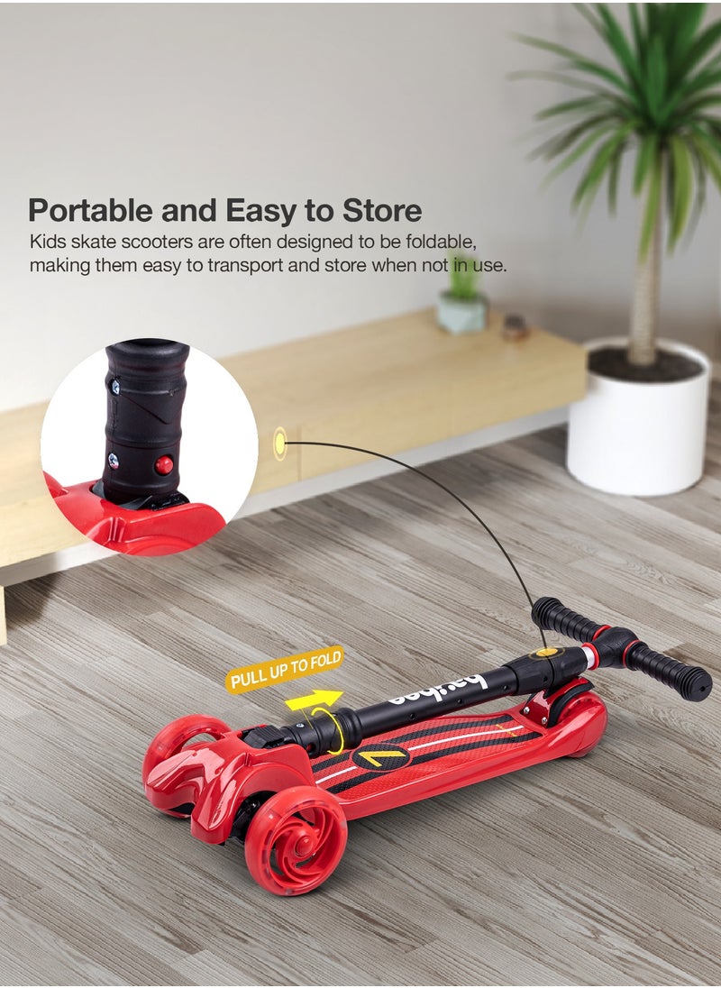 BAYBEE - Flash Skate Scooter For Kids 3 Wheel Kids Scooter With Foldable 4 Height Adjustable Handle Baby Scooter With Led Wheels Smart Kick Scooter For Baby Scooter For Kids 3 To 10 Years Boys Girls Red - Image 1