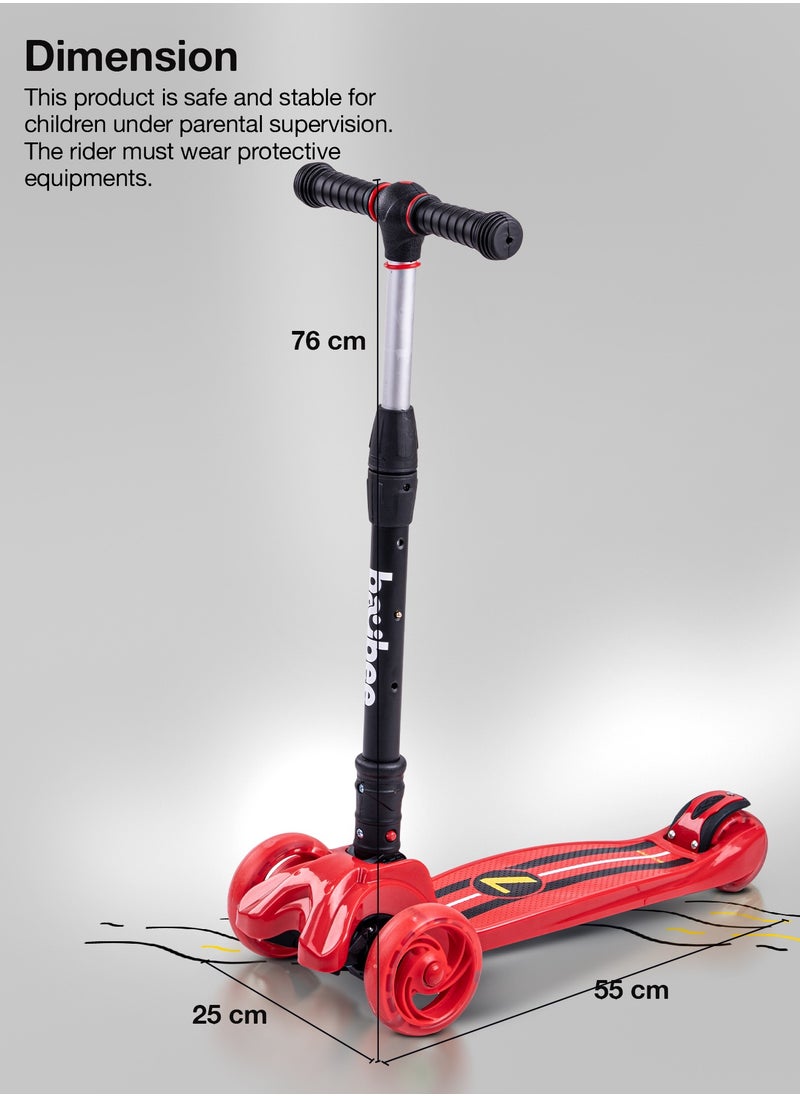 BAYBEE - Flash Skate Scooter For Kids 3 Wheel Kids Scooter With Foldable 4 Height Adjustable Handle Baby Scooter With Led Wheels Smart Kick Scooter For Baby Scooter For Kids 3 To 10 Years Boys Girls Red - Image 1