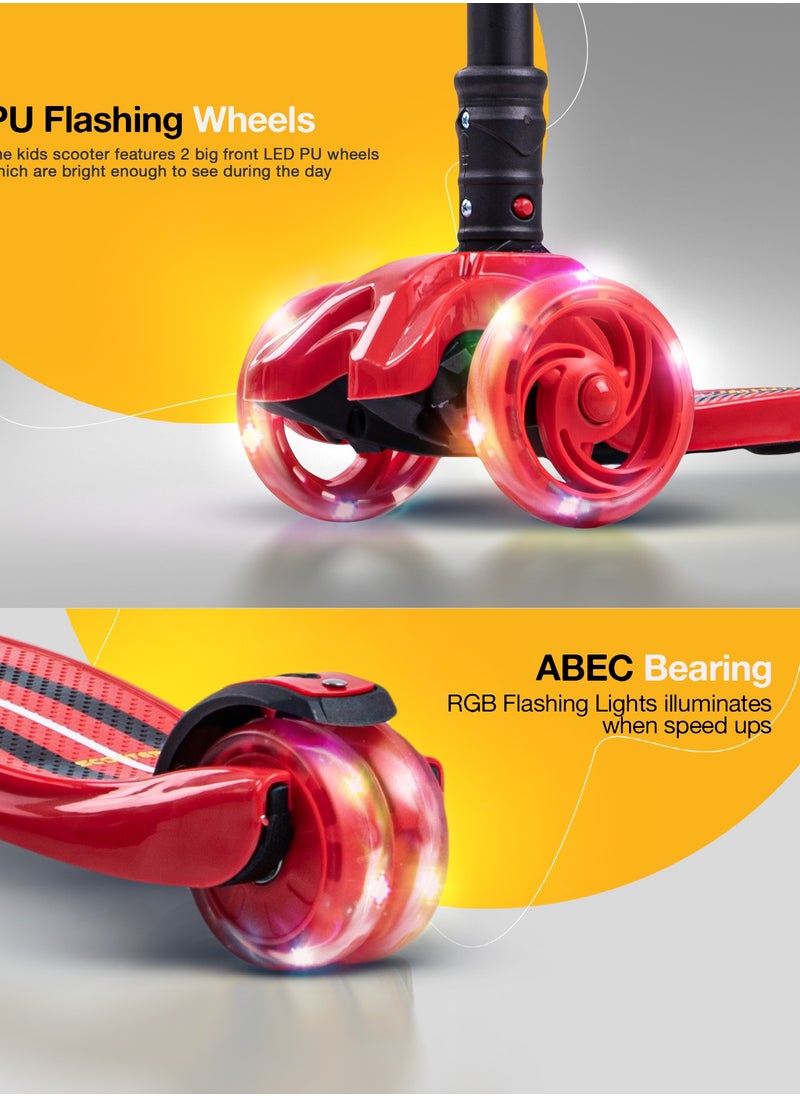 BAYBEE - Flash Skate Scooter For Kids 3 Wheel Kids Scooter With Foldable 4 Height Adjustable Handle Baby Scooter With Led Wheels Smart Kick Scooter For Baby Scooter For Kids 3 To 10 Years Boys Girls Red - Image 1