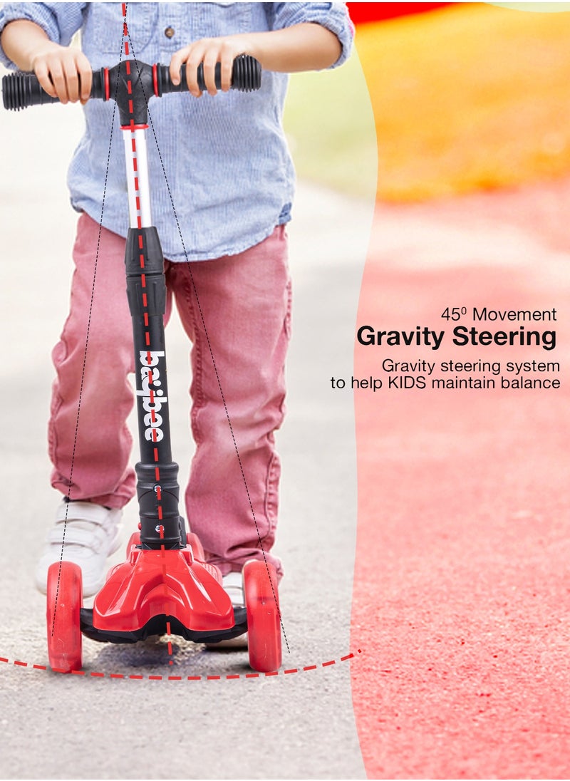 BAYBEE - Flash Skate Scooter For Kids 3 Wheel Kids Scooter With Foldable 4 Height Adjustable Handle Baby Scooter With Led Wheels Smart Kick Scooter For Baby Scooter For Kids 3 To 10 Years Boys Girls Red - Image 1