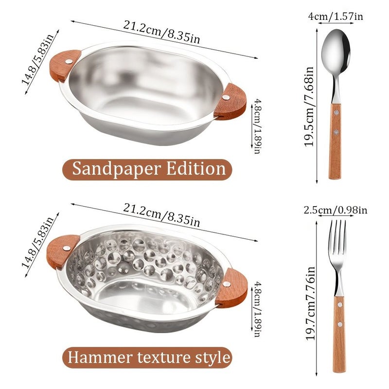 3 Piece Sandblasted Stainless Steel Bowl Set With Walnut Wood Handle Fork And Spoon - Image 5