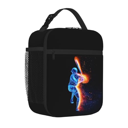 YIJIUWKIS Boys Insulated Lunch Box with a Blue Baseball Player Pattern Print Sportsthemed Lunch Bags with Water Bottle Holder for Adults Kids Teens Reusable Portable Tote Meal Bags Gifts for Son Daughter - Image 3