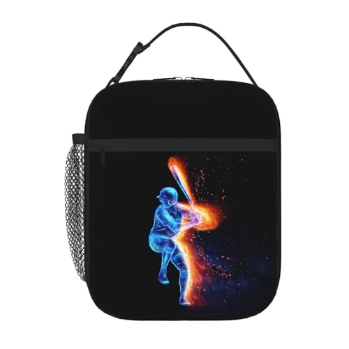 YIJIUWKIS Boys Insulated Lunch Box with a Blue Baseball Player Pattern Print Sportsthemed Lunch Bags with Water Bottle Holder for Adults Kids Teens Reusable Portable Tote Meal Bags Gifts for Son Daughter - Image 1