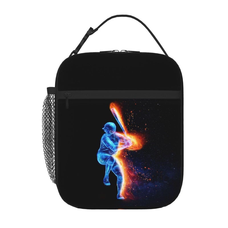YIJIUWKIS Boys Insulated Lunch Box with a Blue Baseball Player Pattern Print Sportsthemed Lunch Bags with Water Bottle Holder for Adults Kids Teens Reusable Portable Tote Meal Bags Gifts for Son Daughter - Image 2
