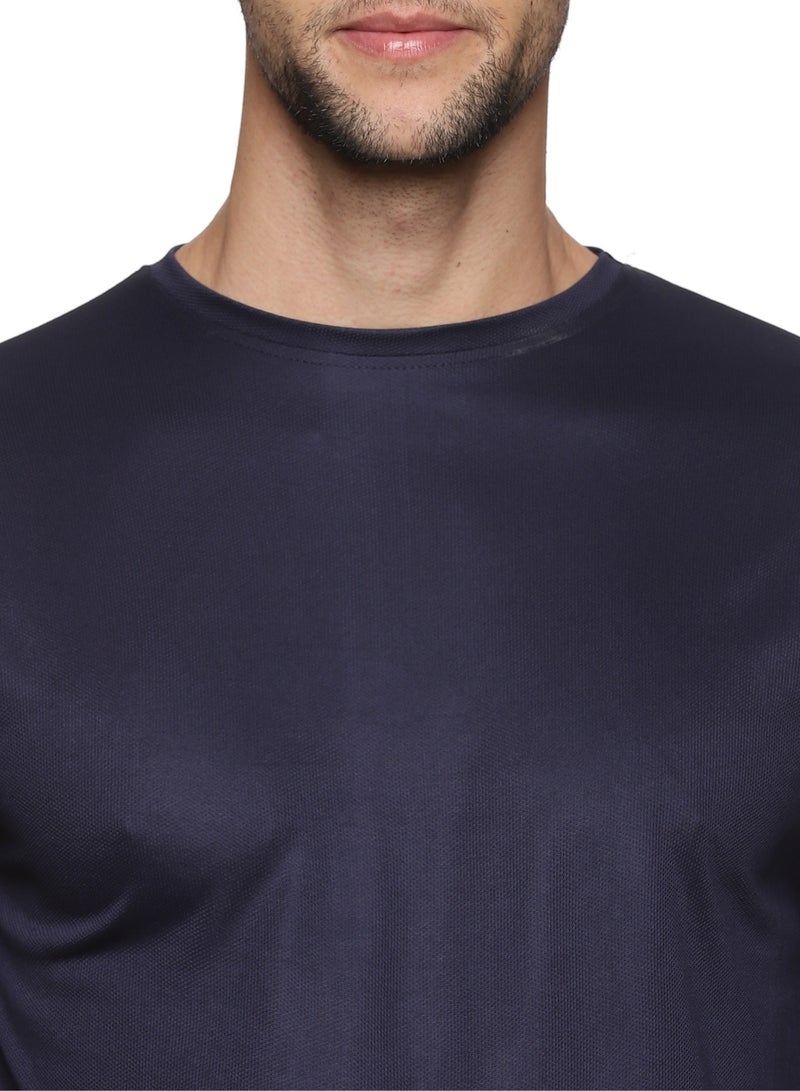 ملابس RSO تيشيرت RSO Outfits رجالي برقبة دائرية وأكمام طويلة من البوليستر باللون الأزرق الداكن - Image 5