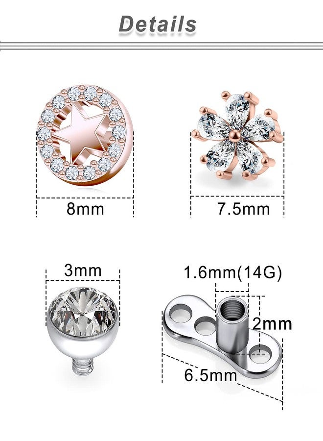Ocptiy Dermal Piercing Jewelry Kit Dermal Tops Base 14G G23 Titanium Dermal Anchor Internally Threaded Flower Heart Dermal Replacement Piercing diamond Gem Top Ball Stud Jewelry for Women Men 6mm 8mm - Image 4