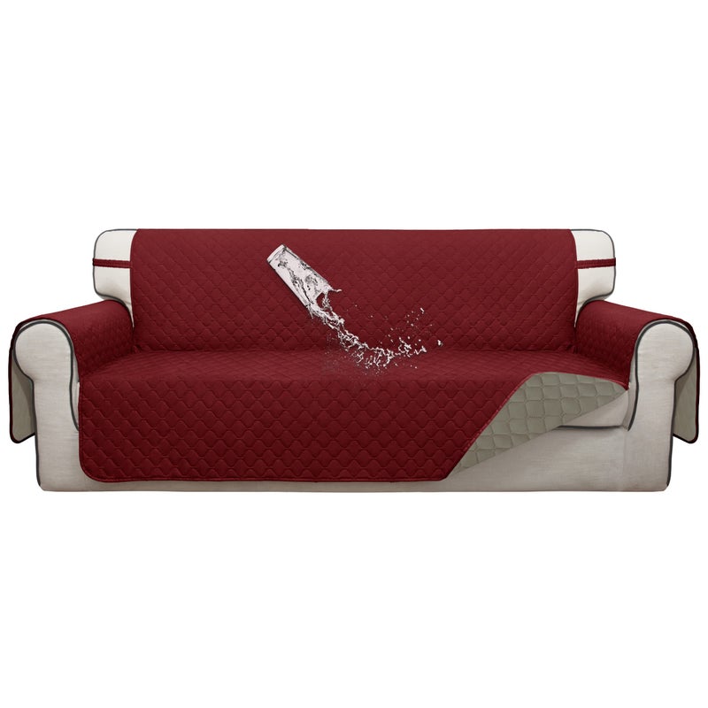 Issuntex Double Protection 100% Waterproof Sofa Covers For Living Room Couch Covers For 3 Cushion Couch Sofa Reversible Furniture Protector Sofa Cover For Dogs Pets (Sofa Christmas Red/Beige) - Image 1