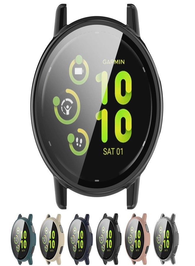 AWADUO Smartwatch Full Coverage PC Protective Case Cover with Tempered Glass Screen Protector Compatible with Garmin Vivoactive 5, Soft and Durable(Black) - Image 2