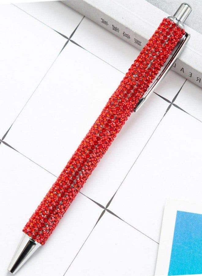 Junfamilee Red Rhinestone Bling Metal Ballpoint Pens Stationery Press Pen Black Ink Gift Pens for Women Girls Coworkers Novelty Cool Signature Pen Writing and Correction Supplies - Image 1