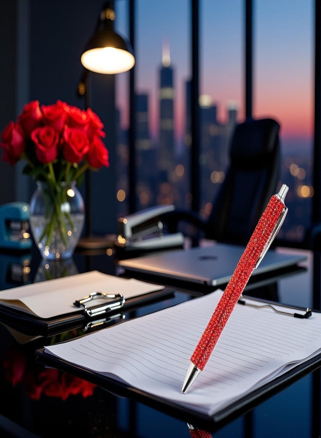 Junfamilee Red Rhinestone Bling Metal Ballpoint Pens Stationery Press Pen Black Ink Gift Pens for Women Girls Coworkers Novelty Cool Signature Pen Writing and Correction Supplies - Image 3