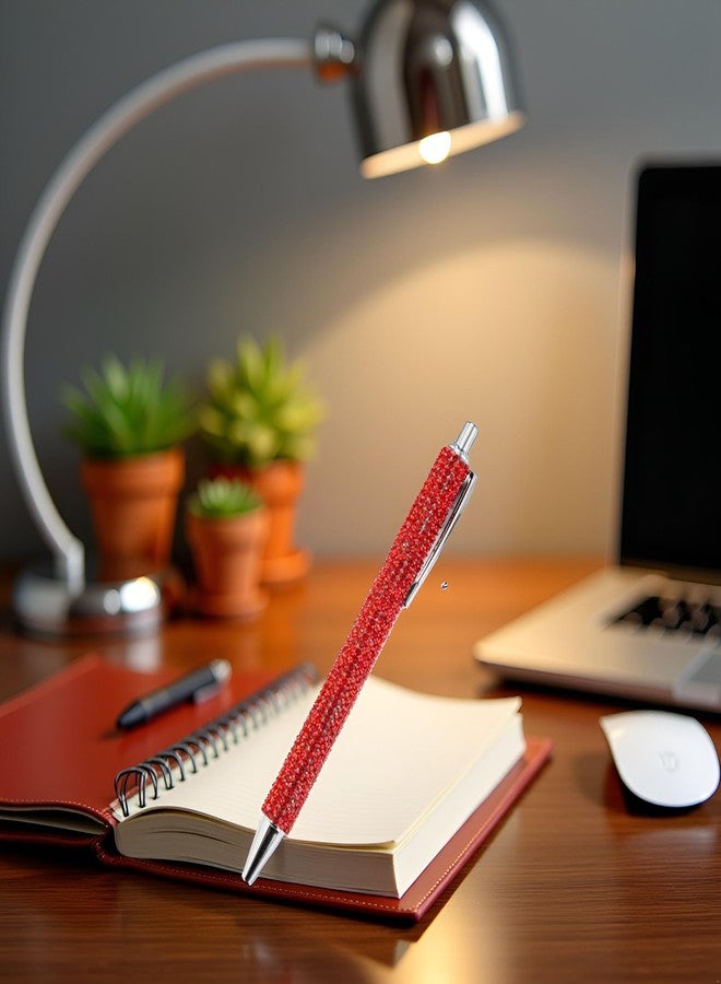 Junfamilee Red Rhinestone Bling Metal Ballpoint Pens Stationery Press Pen Black Ink Gift Pens for Women Girls Coworkers Novelty Cool Signature Pen Writing and Correction Supplies - Image 4