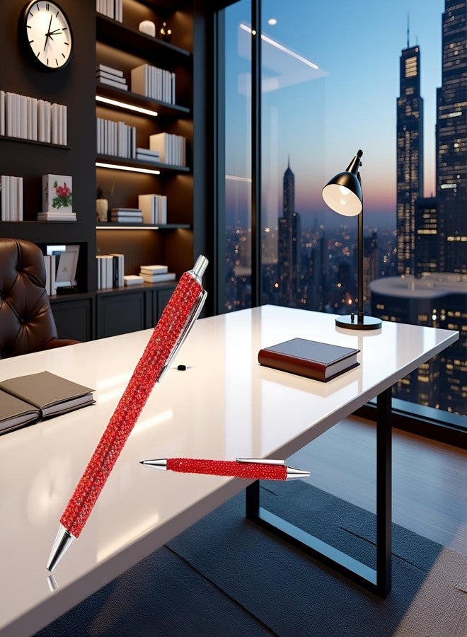 Junfamilee Red Rhinestone Bling Metal Ballpoint Pens Stationery Press Pen Black Ink Gift Pens for Women Girls Coworkers Novelty Cool Signature Pen Writing and Correction Supplies - Image 5