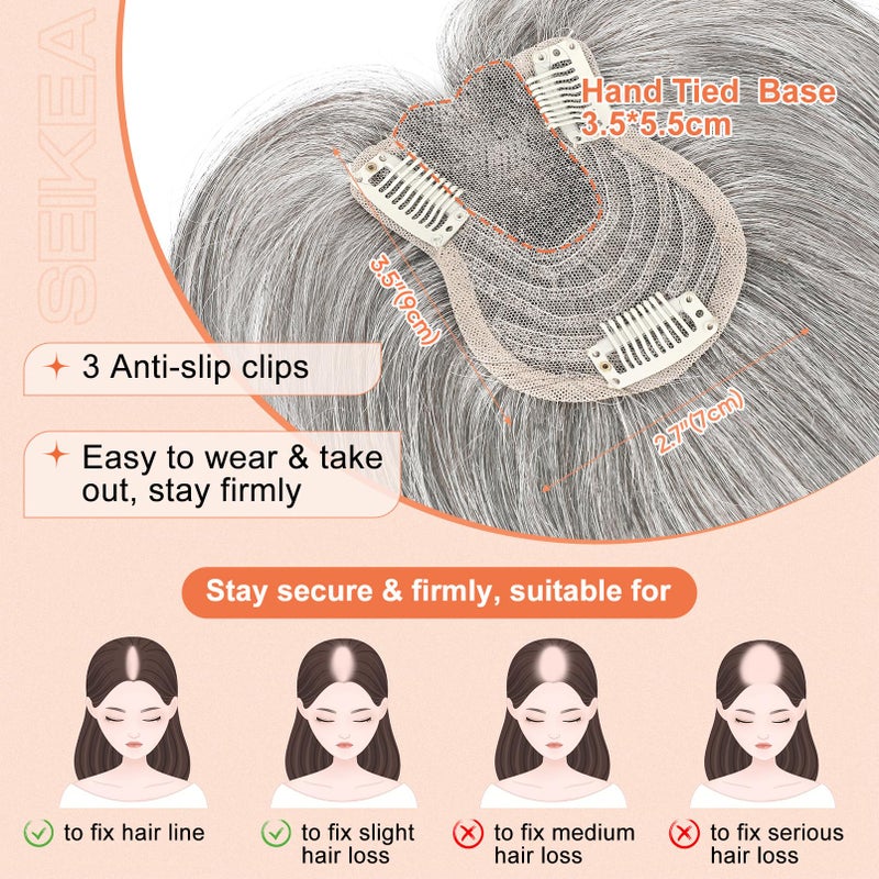 SEIKEA Hair Toppers for Women Real Human Hair, 10" Clip in Bangs Hand-tied Base 1.4 * 2.2inch Natural Realistic with Thinning Hair with Wispy Bangs Light Gray - Image 4