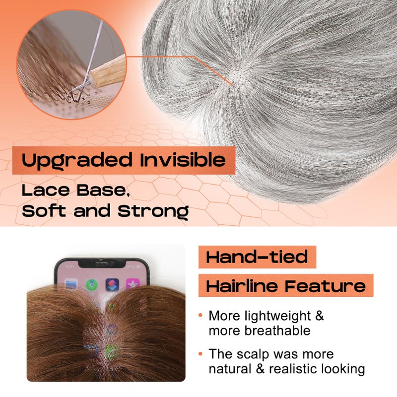 SEIKEA Hair Toppers for Women Real Human Hair, 10" Clip in Bangs Hand-tied Base 1.4 * 2.2inch Natural Realistic with Thinning Hair with Wispy Bangs Light Gray - Image 3
