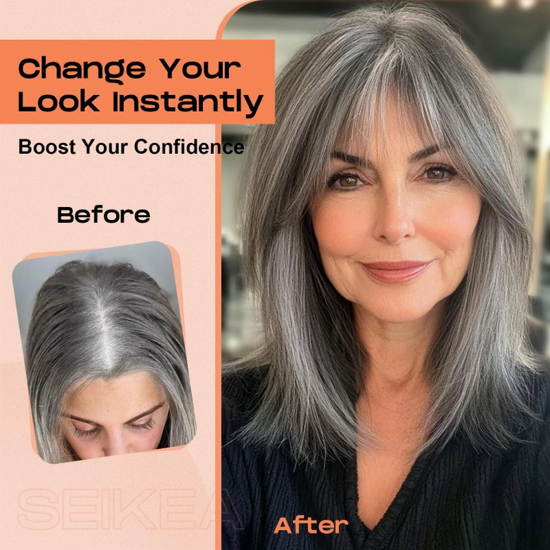 SEIKEA Hair Toppers for Women Real Human Hair, 10" Clip in Bangs Hand-tied Base 1.4 * 2.2inch Natural Realistic with Thinning Hair with Wispy Bangs Light Gray - Image 5