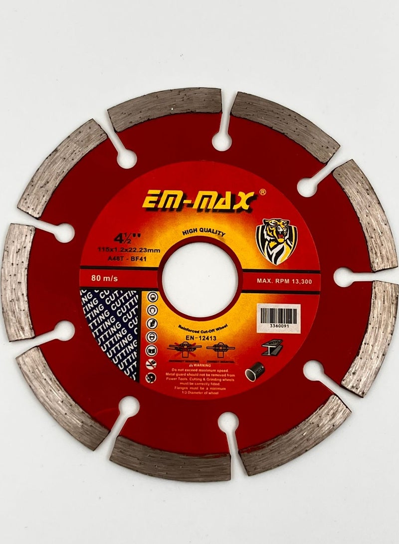 EM-MAX 115mm Turbo Wall Cutting Disc - High precision with galvanized blade for cutting and grinding granite, marble, tiles, and natural stones - Image 2