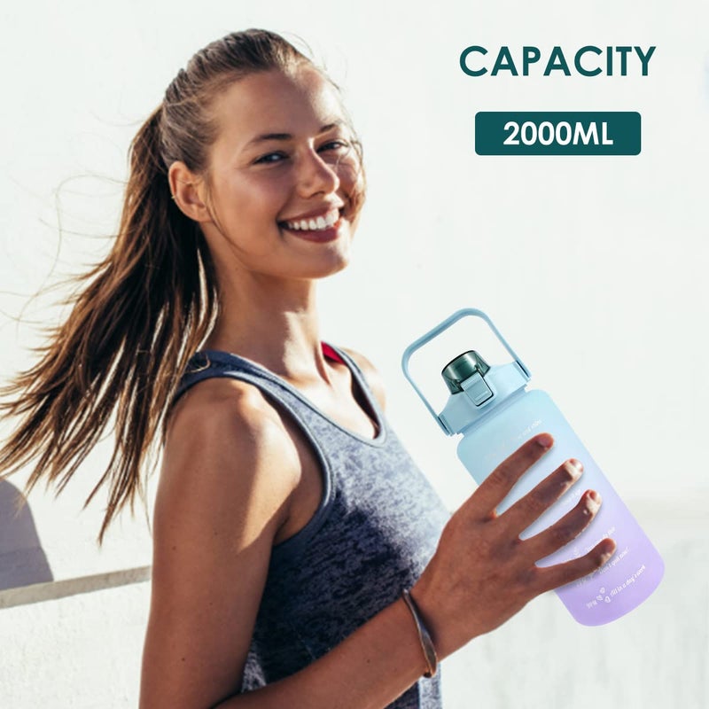 Muross 2L Water Bottle Motivational Water Bottle with Time & Capacity Marker BPA-Free Sports Water Bottle Daily Measured Tracking Time Marks Water Cup Ensure Drink Enough Water for Fitness Gym(Green cover)  - Image 5