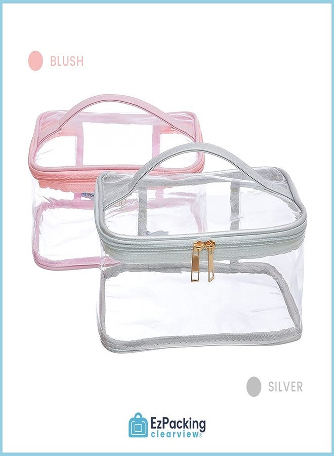 EzPacking Large Cosmetic Bag for Women / Clear, See-Through Makeup, Hair & Nail Accessories Pouch for Travel or Home / Transparent PVC Plastic Organizer, Spacious Interior, Handle & Double Zippers (Blush) - Image 2