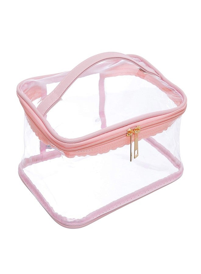 EzPacking Large Cosmetic Bag for Women / Clear, See-Through Makeup, Hair & Nail Accessories Pouch for Travel or Home / Transparent PVC Plastic Organizer, Spacious Interior, Handle & Double Zippers (Blush) - Image 1