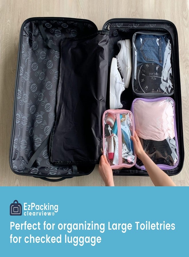 EzPacking Large Cosmetic Bag for Women / Clear, See-Through Makeup, Hair & Nail Accessories Pouch for Travel or Home / Transparent PVC Plastic Organizer, Spacious Interior, Handle & Double Zippers (Blush) - Image 5