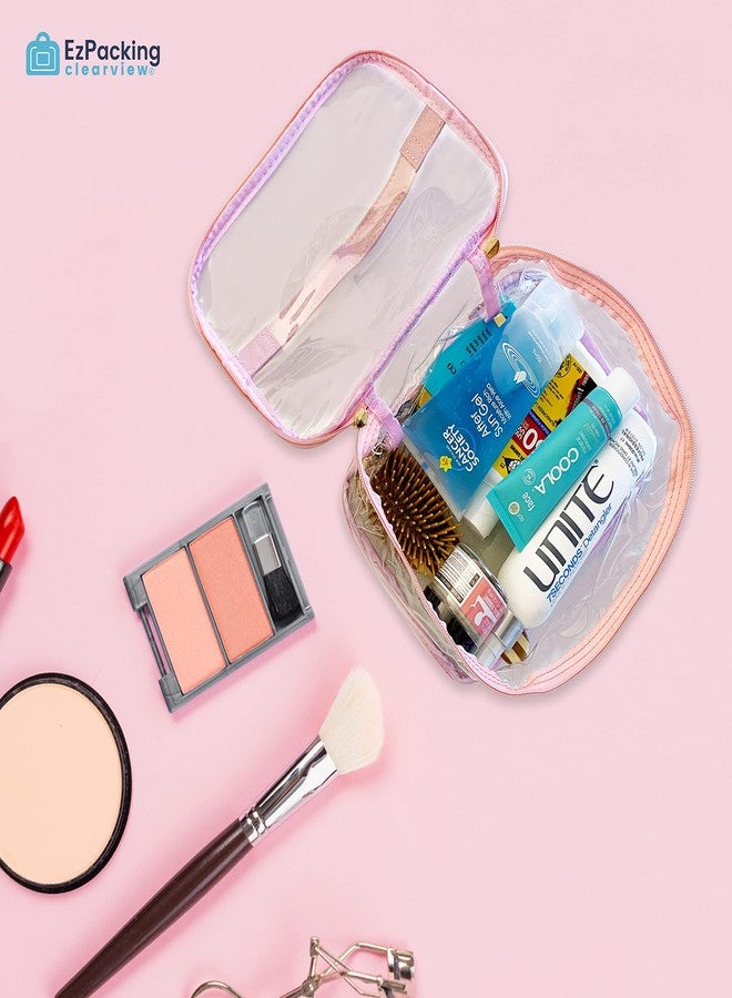 EzPacking Large Cosmetic Bag for Women / Clear, See-Through Makeup, Hair & Nail Accessories Pouch for Travel or Home / Transparent PVC Plastic Organizer, Spacious Interior, Handle & Double Zippers (Blush) - Image 4