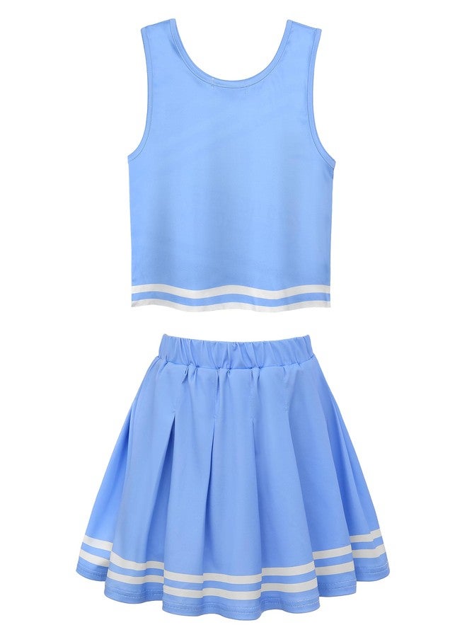 JerrisApparel Cheerleader Costume for Girls Cheer Uniform Dress Up Outfit With Pompoms (Blue, 11-12) - Image 3