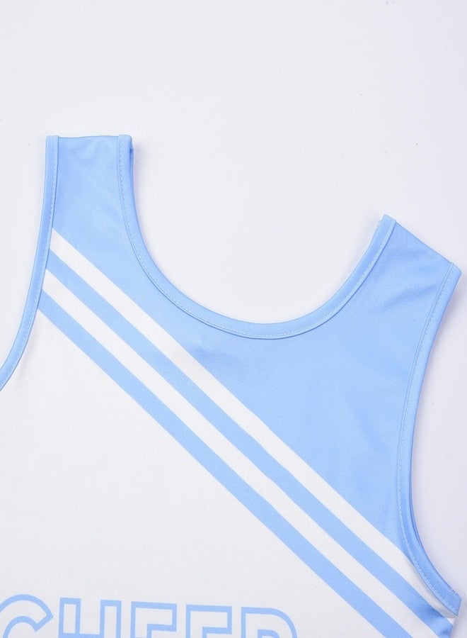 JerrisApparel Cheerleader Costume for Girls Cheer Uniform Dress Up Outfit With Pompoms (Blue, 11-12) - Image 4
