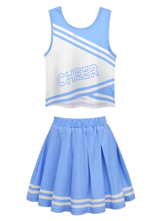JerrisApparel Cheerleader Costume for Girls Cheer Uniform Dress Up Outfit With Pompoms (Blue, 11-12) - Image 2