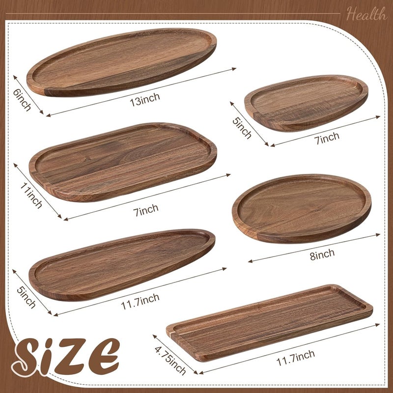Rtteri طقم Rtteri من 6 أطباق تقديم مصنوعة من خشب الأكاسيا أطباق خشبية صينية تقديم خشب صلبة لوح تشاركوتيري للمطبخ عشاء طعام جبن مقبلات حلوى وجبة خفيفة شواء نزهة حفلة هدية تدفئة منزلية 6 أشكال - Image 2