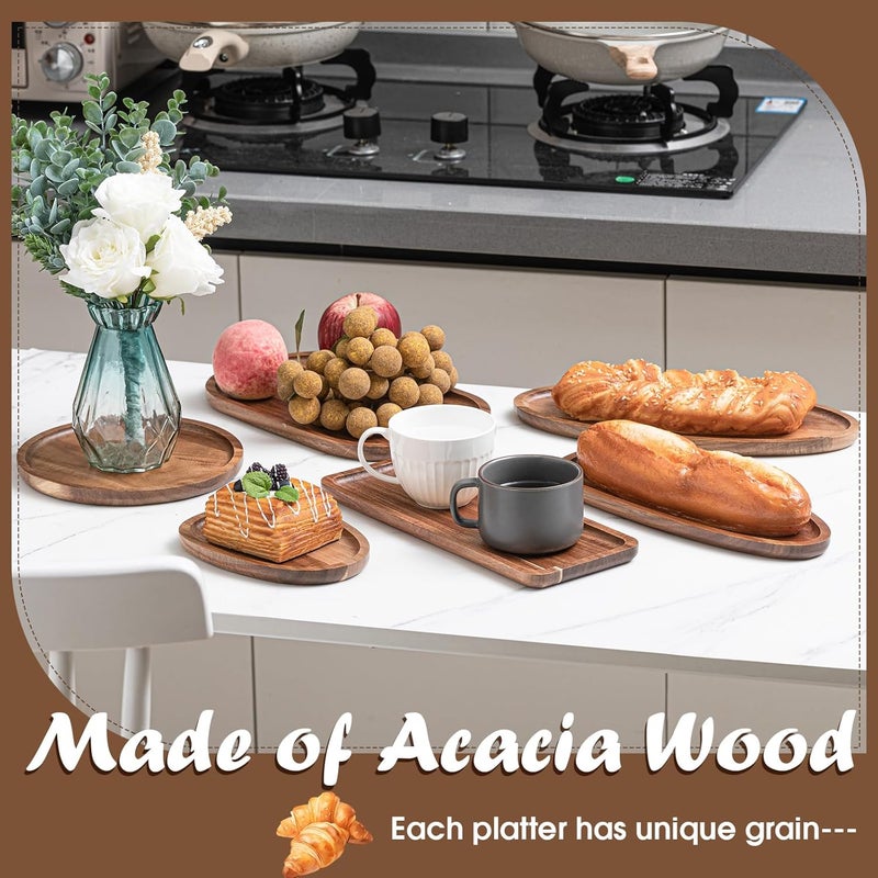 Rtteri طقم Rtteri من 6 أطباق تقديم مصنوعة من خشب الأكاسيا أطباق خشبية صينية تقديم خشب صلبة لوح تشاركوتيري للمطبخ عشاء طعام جبن مقبلات حلوى وجبة خفيفة شواء نزهة حفلة هدية تدفئة منزلية 6 أشكال - Image 4