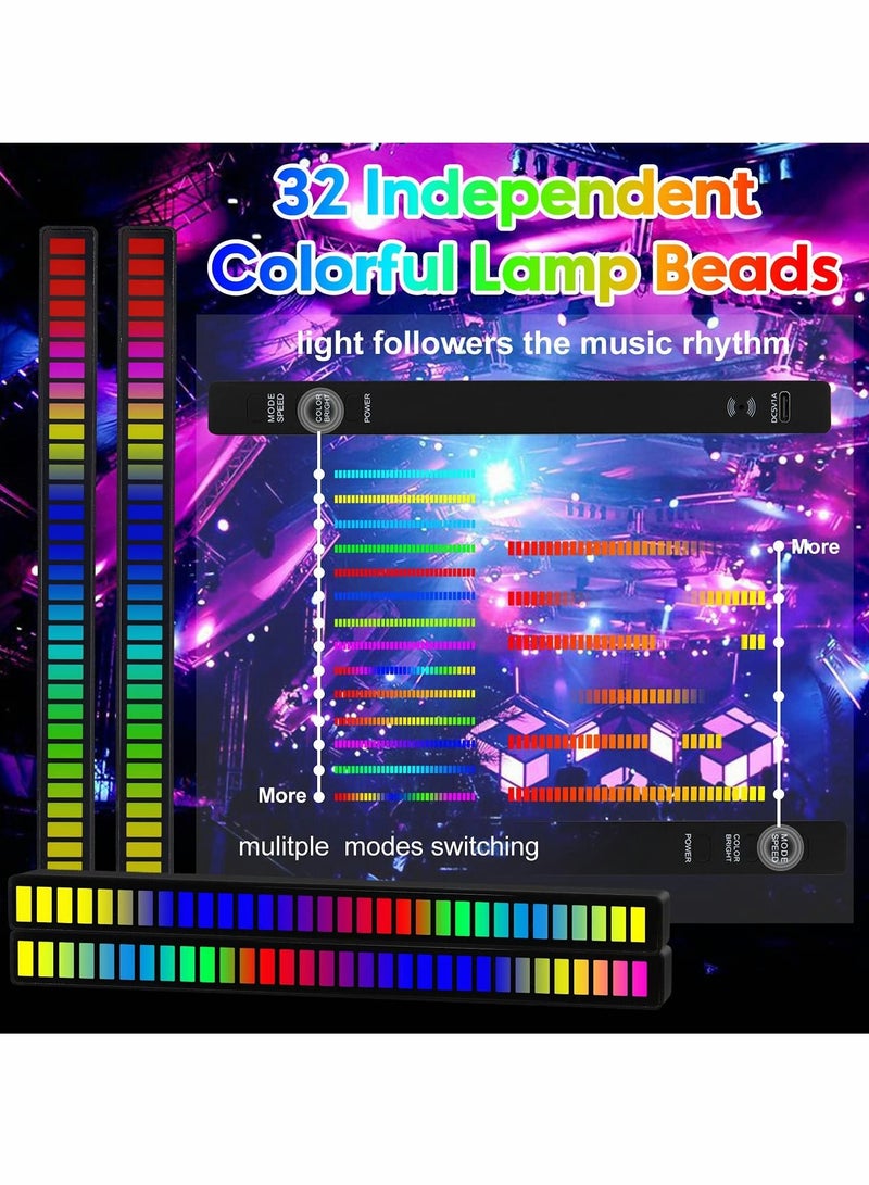 ضوء التحكم في الصوت RGB، 2 قطعة ضوء إيقاع مستشعر صوت قابل لإعادة الشحن، ضوء محيطي LED ملون إبداعي، 32 بت لالتقاط الموسيقى للسيارة واللابتوب والحفلات والألعاب الخارجية - Image 2