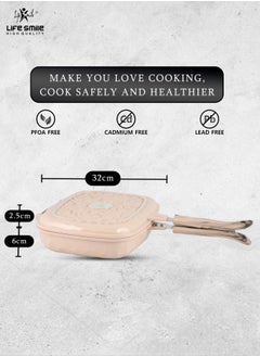 Life Smile 32CM Smart Double Grill Pan - Stone Design - 100% PFOA FREE - Flipping Grill Frying Pan | Multiple Hob Compatibility  - Image 3