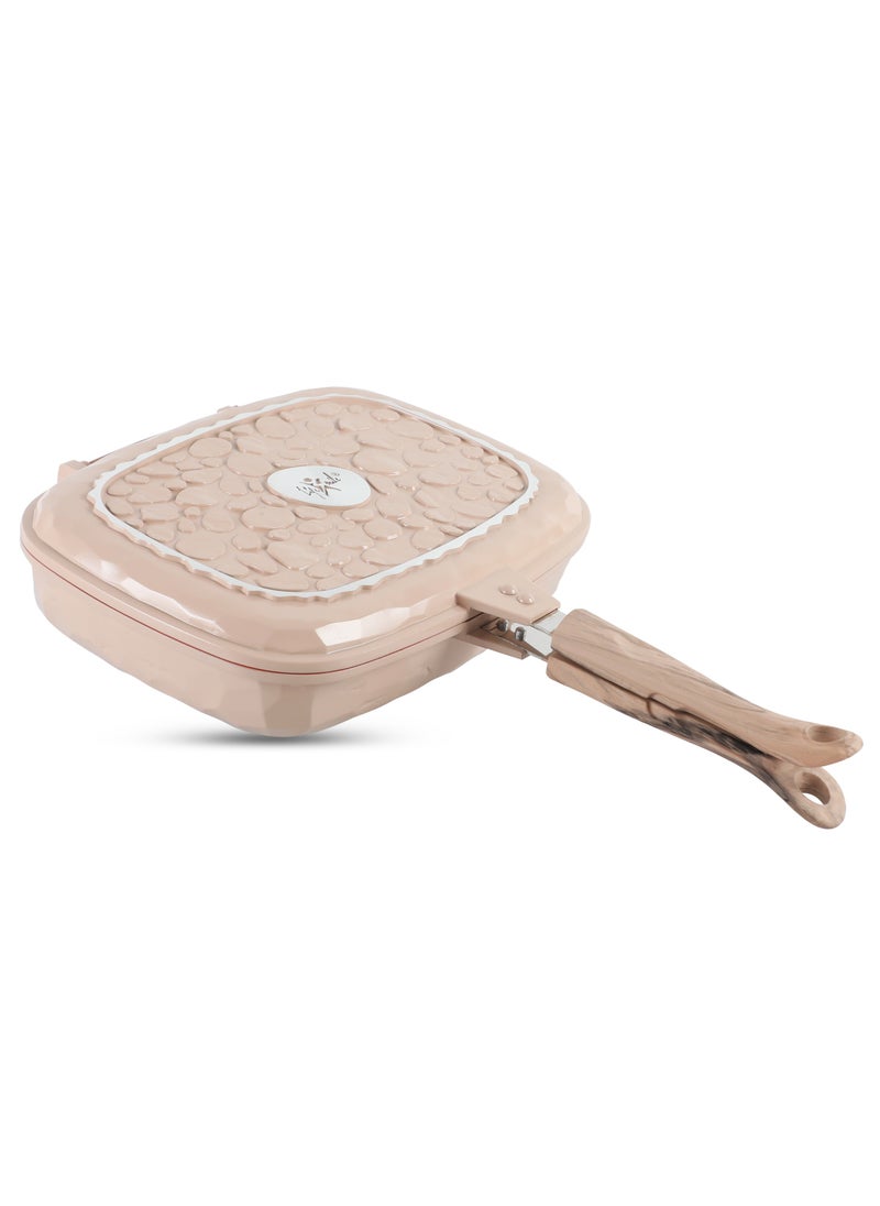 Life Smile 32CM Smart Double Grill Pan - Stone Design - 100% PFOA FREE - Flipping Grill Frying Pan | Multiple Hob Compatibility  - Image 1