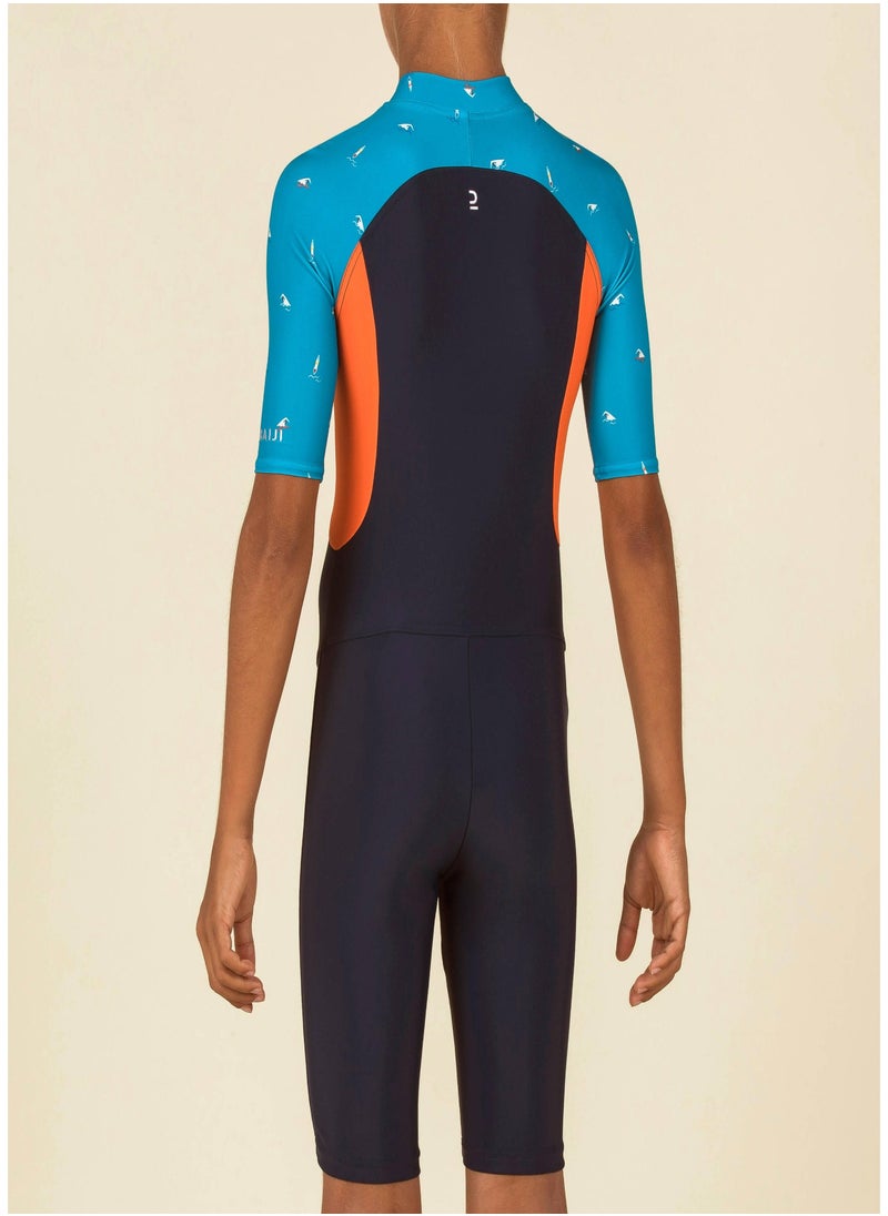 NABAIJI NABAIJI by DECATHLON, Boy Wetsuit - Shorty 100 Short-sleeved - Navy Blue / Orange / Blue  - Image 2