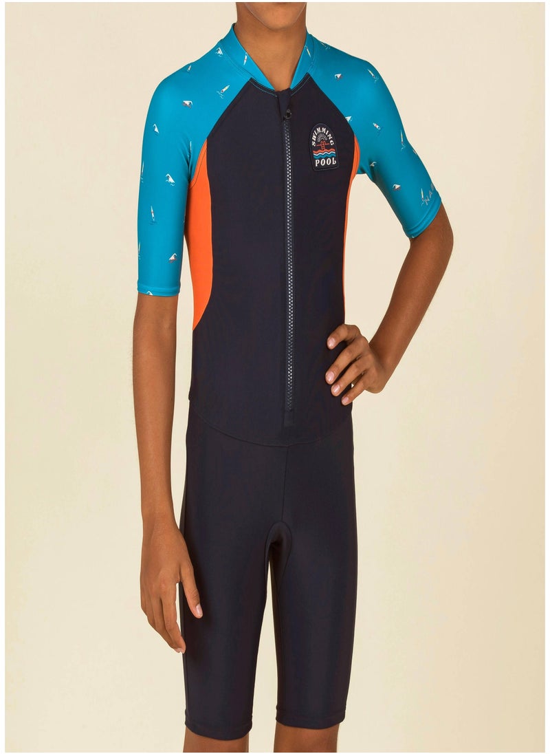 NABAIJI NABAIJI by DECATHLON, Boy Wetsuit - Shorty 100 Short-sleeved - Navy Blue / Orange / Blue  - Image 1
