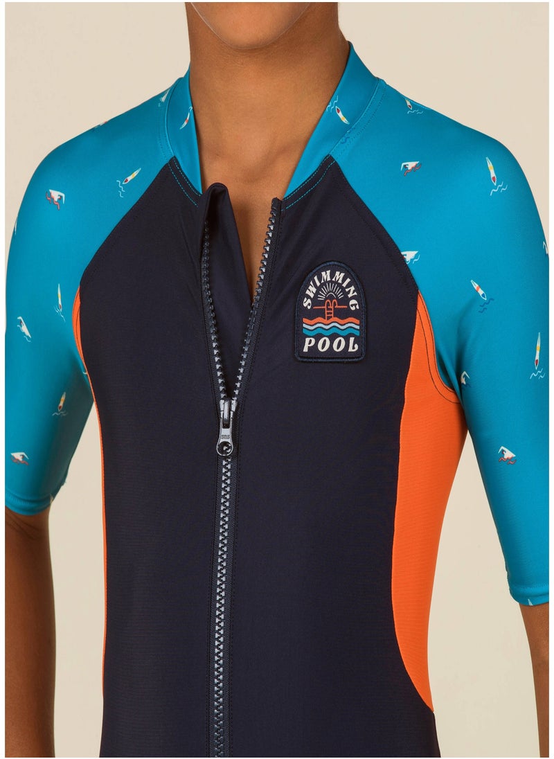 NABAIJI NABAIJI by DECATHLON, Boy Wetsuit - Shorty 100 Short-sleeved - Navy Blue / Orange / Blue  - Image 3