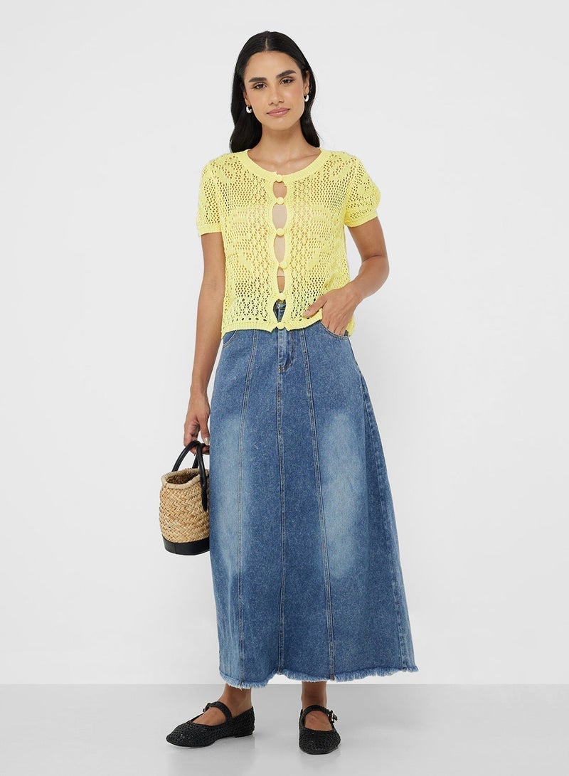 Ginger Knitted Openwork Button Up Top - Image 4