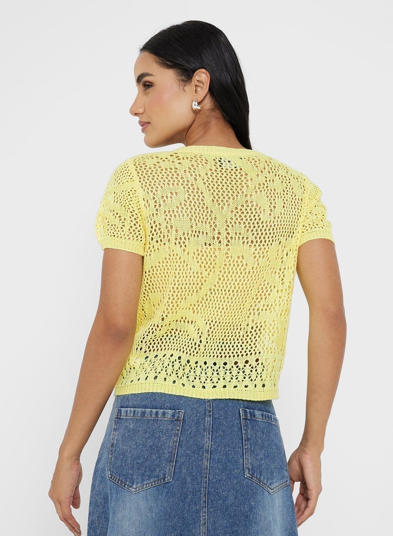 Ginger Knitted Openwork Button Up Top - Image 2
